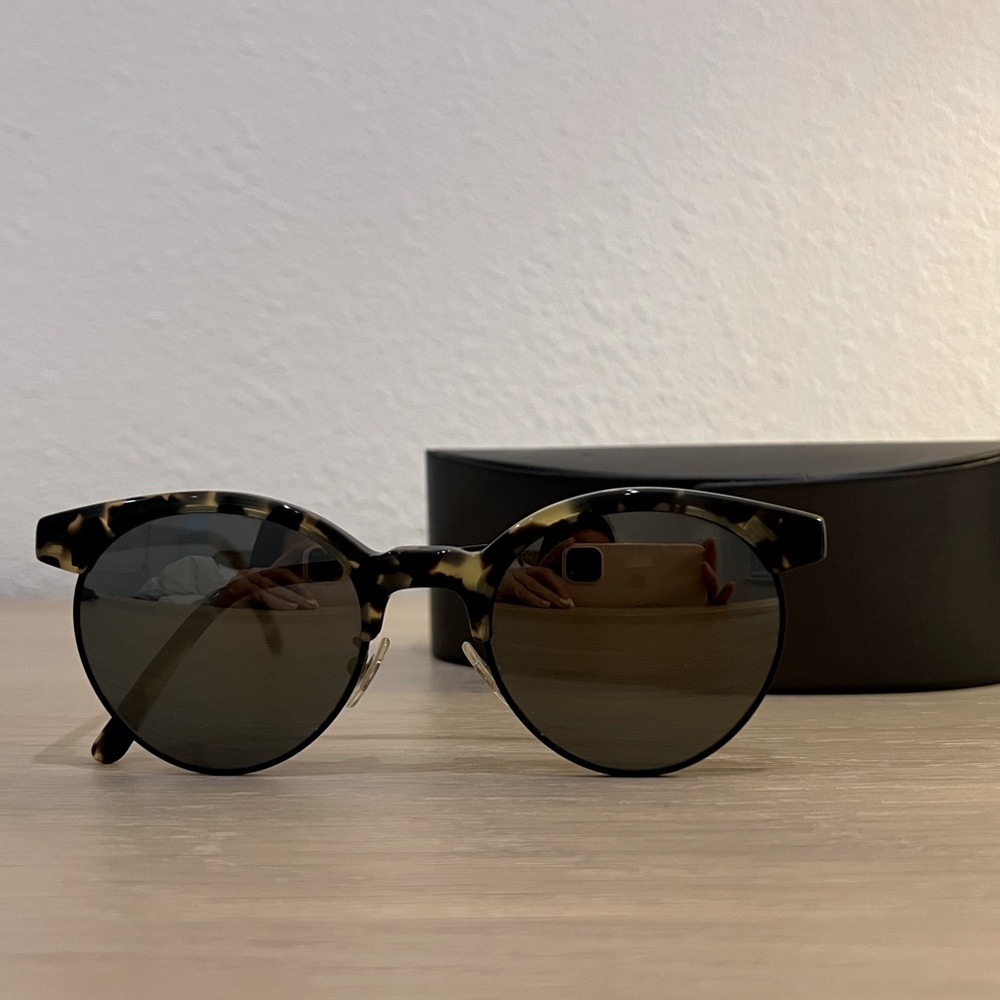Oliver Peoples Tortoise Round Sunglasses with Dark Green Lenses